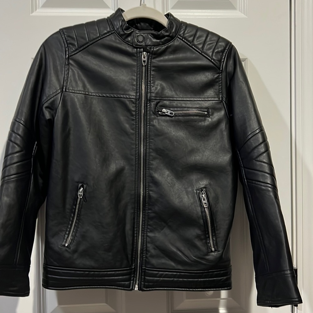 Zara men’s black leather biker jacket
